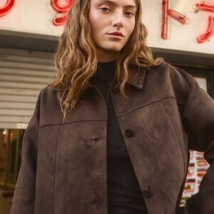 NWT NA-KD Faux Suede Seam Detail Jacket L